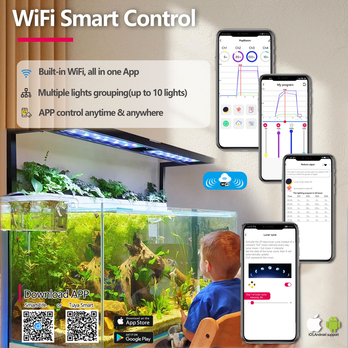 Planted Aquarium Freshwater - 팝블룸 H54 H75 와이파이(WiFi) 풀 스펙트럼